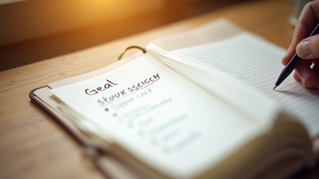 Notebook s psaným seznamem cílů a tužkou, organizovaný přístup k plánování